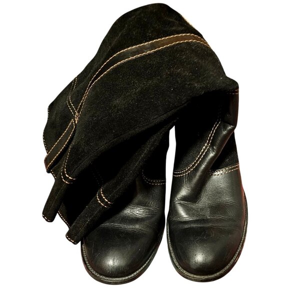 Franco Sarto Black Leather Suede Women's Mid-Calf Boots With Brown Stitching 9M - Picture 4 of 9